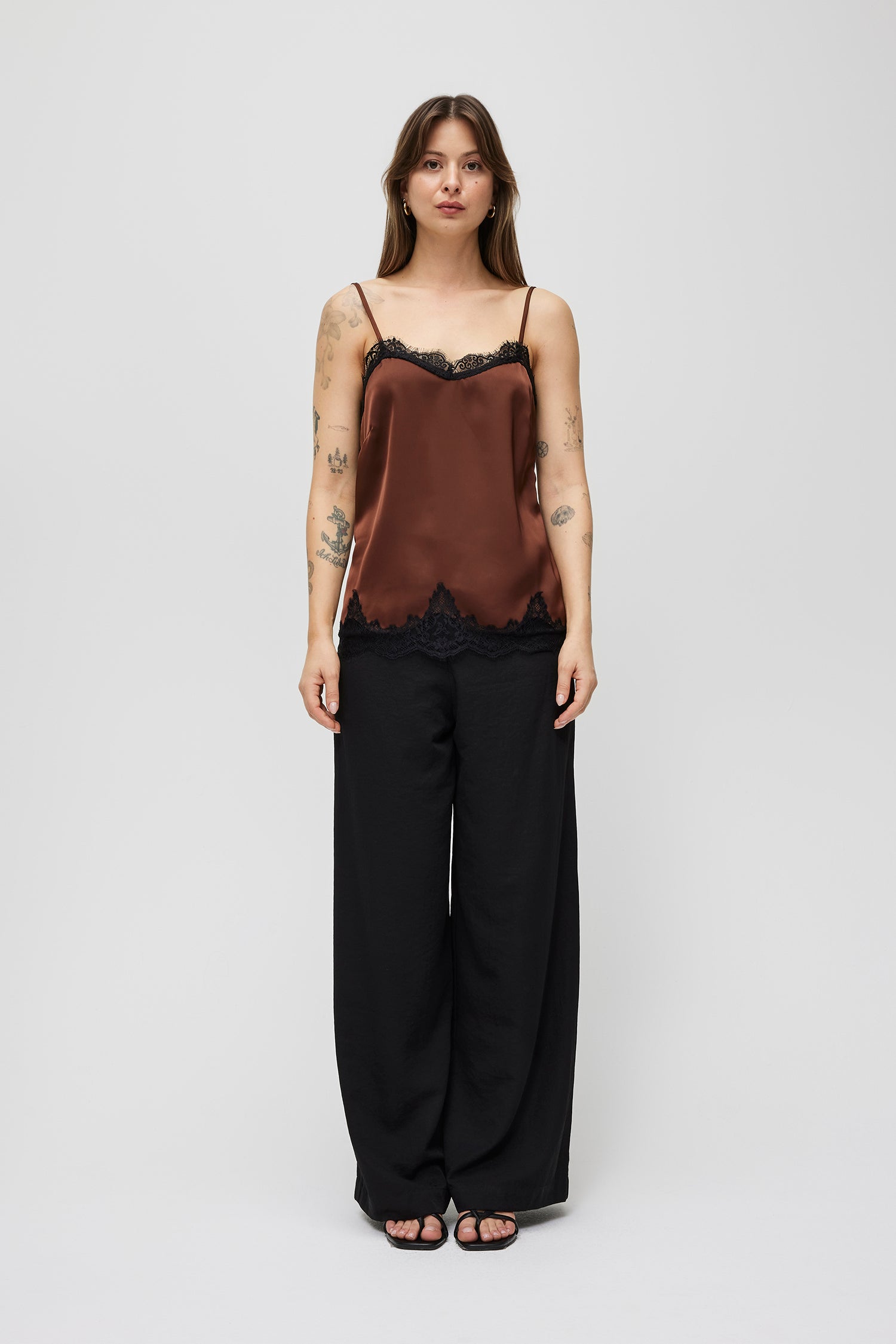 The Gabrielle Top | Loose Satin Lace Tank Top