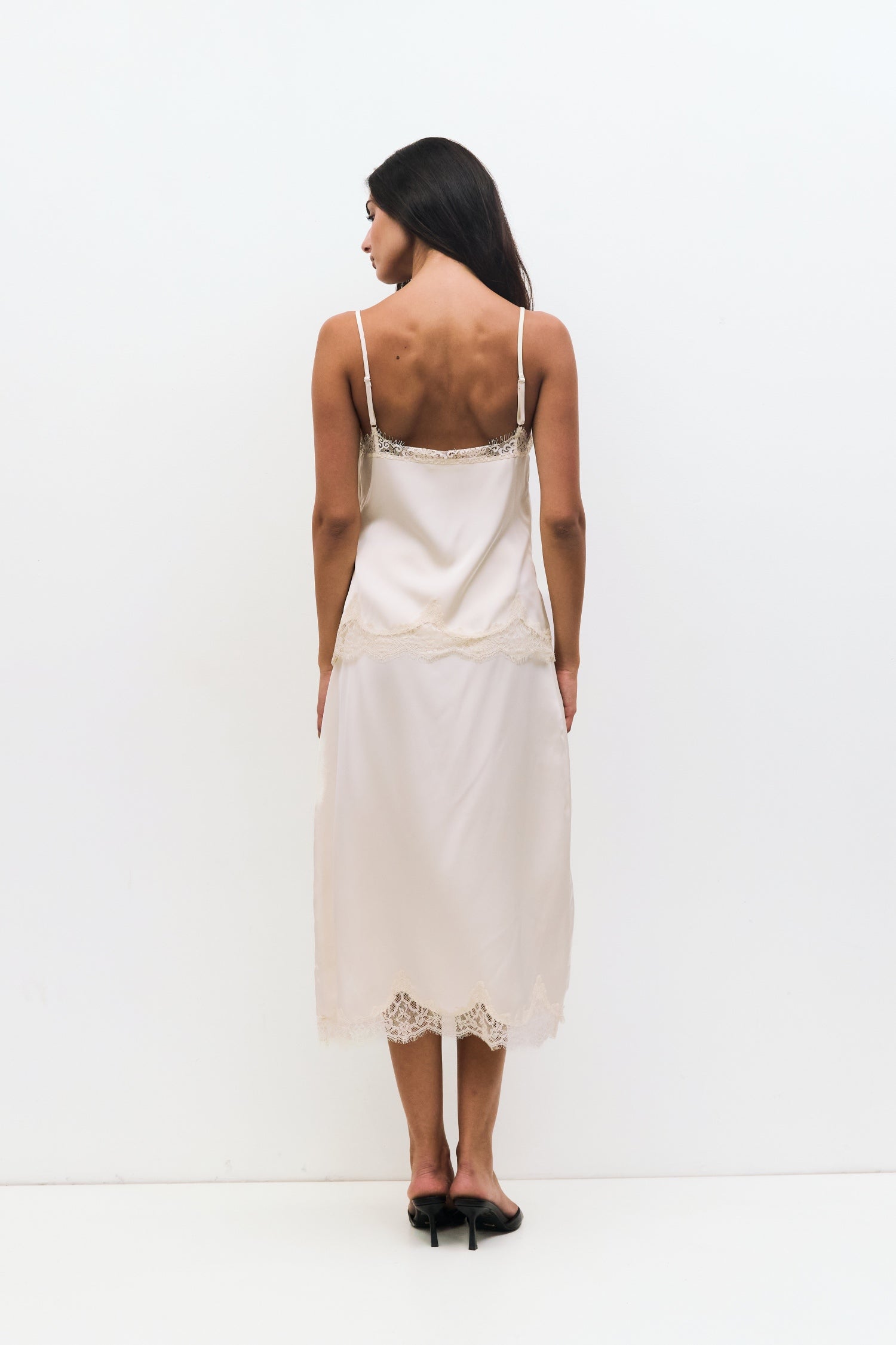 The Gabrielle Skirt | Satin Lace Midi Skirt