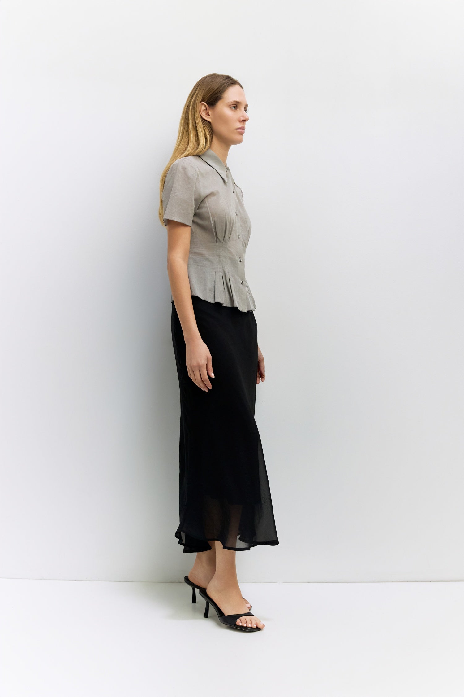 The Gianna Top | Sheer Crepe Button-Down Blouse
