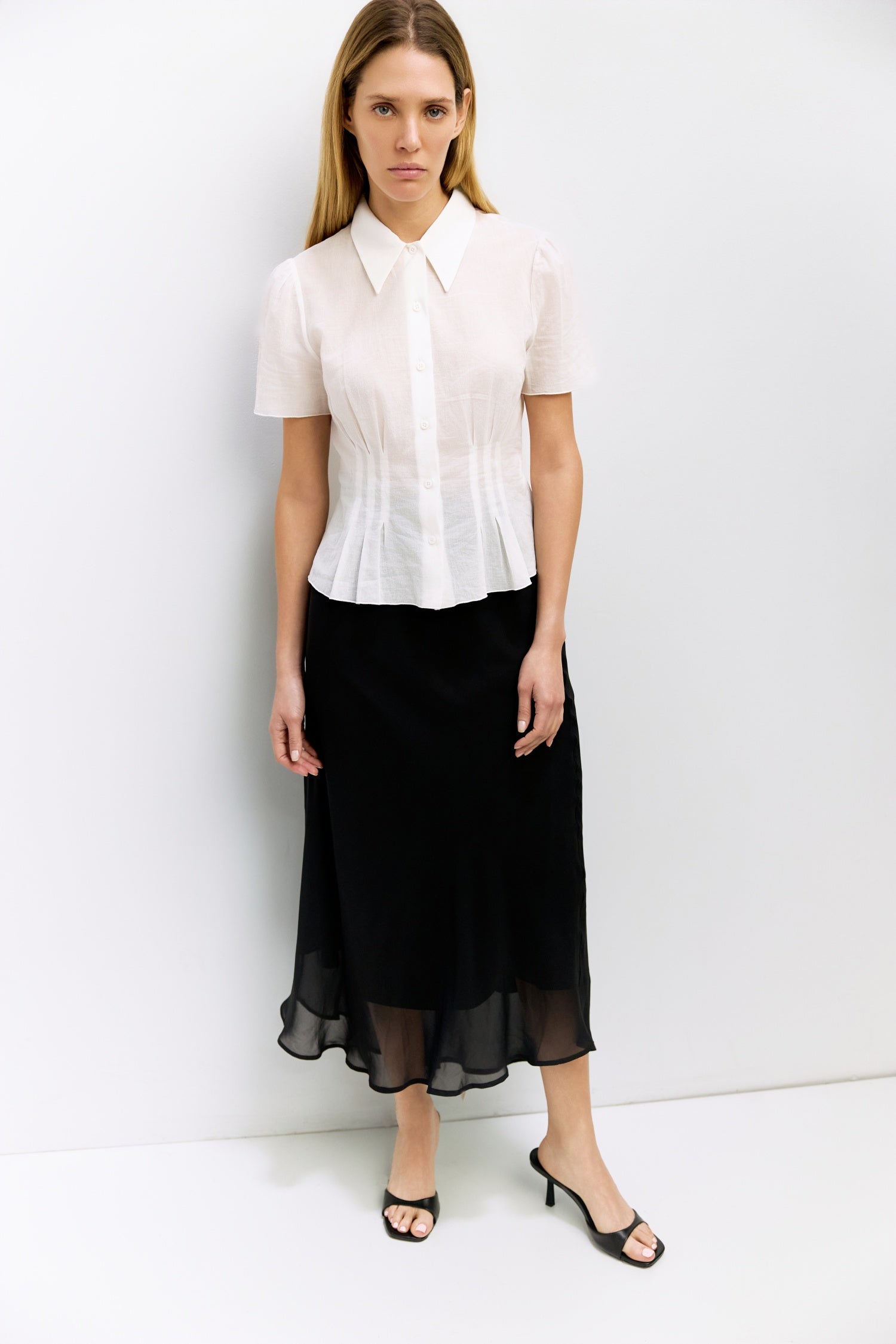 The Gianna Top | Sheer Crepe Button-Down Blouse