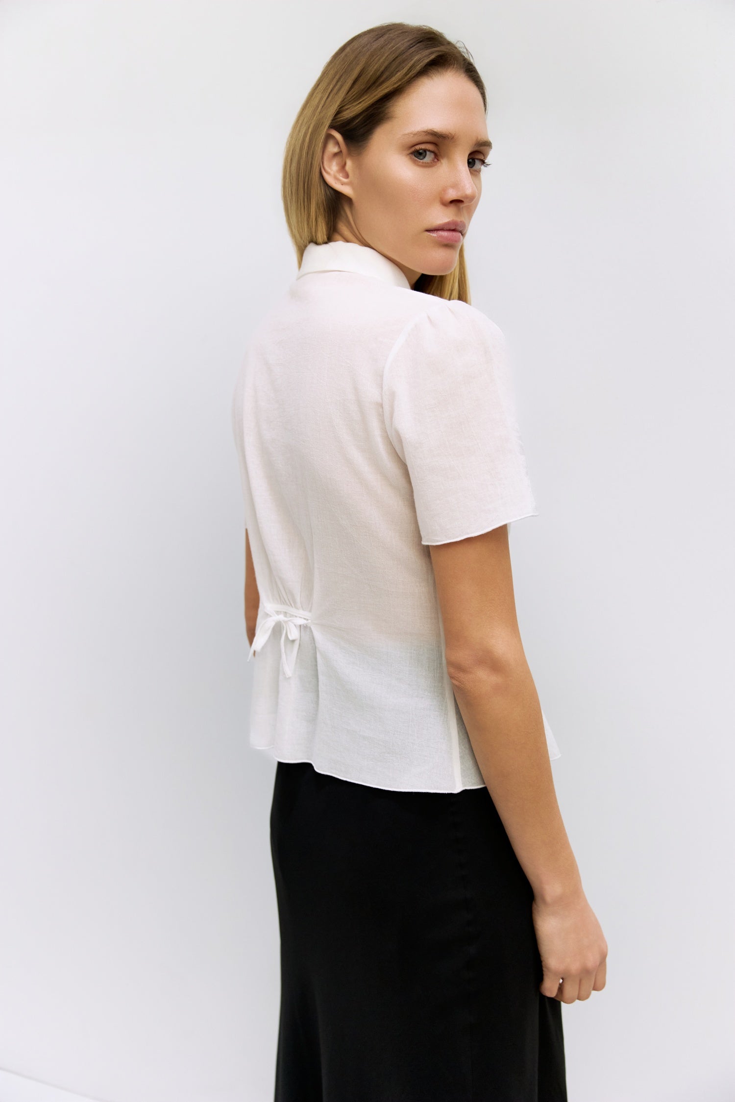 The Gianna Top | Sheer Crepe Button-Down Blouse