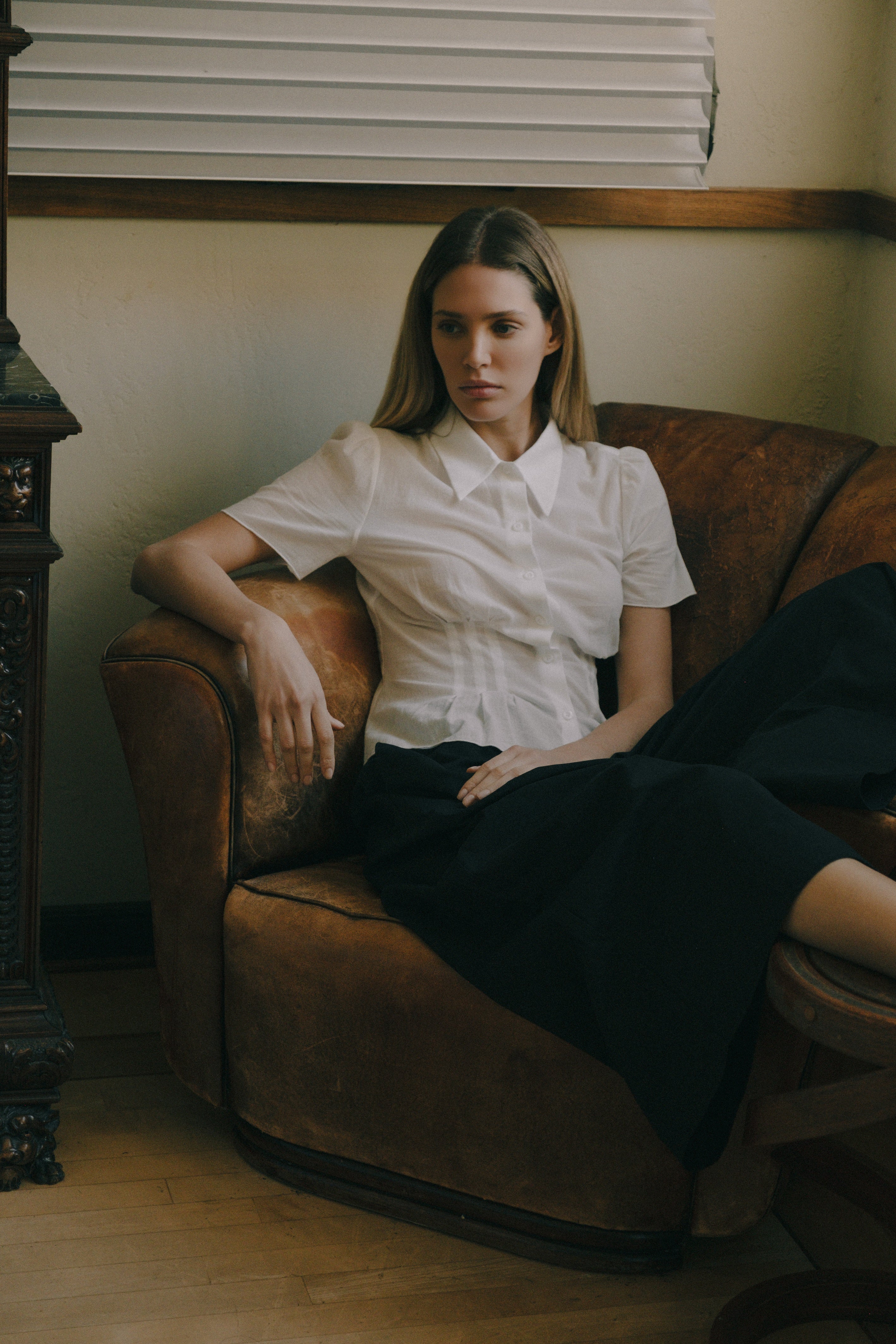 The Gianna Top | Sheer Crepe Button-Down Blouse