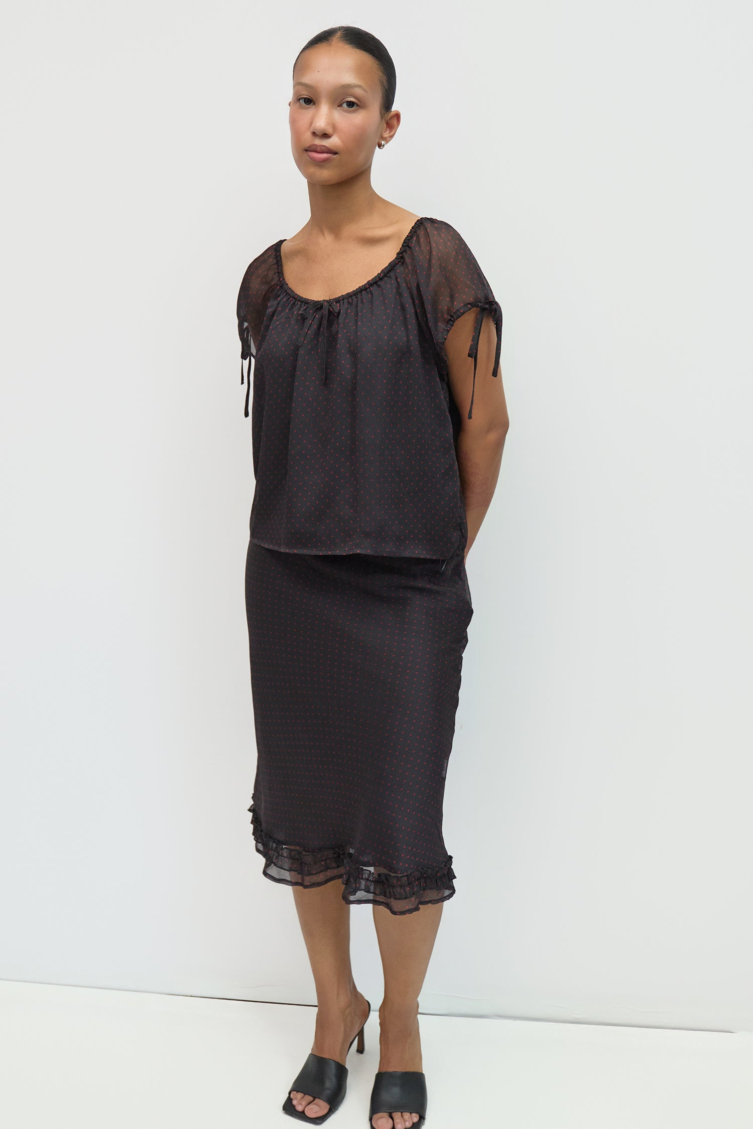 The Lauryn Top | Sheer Polka Chiffon Babydoll Top