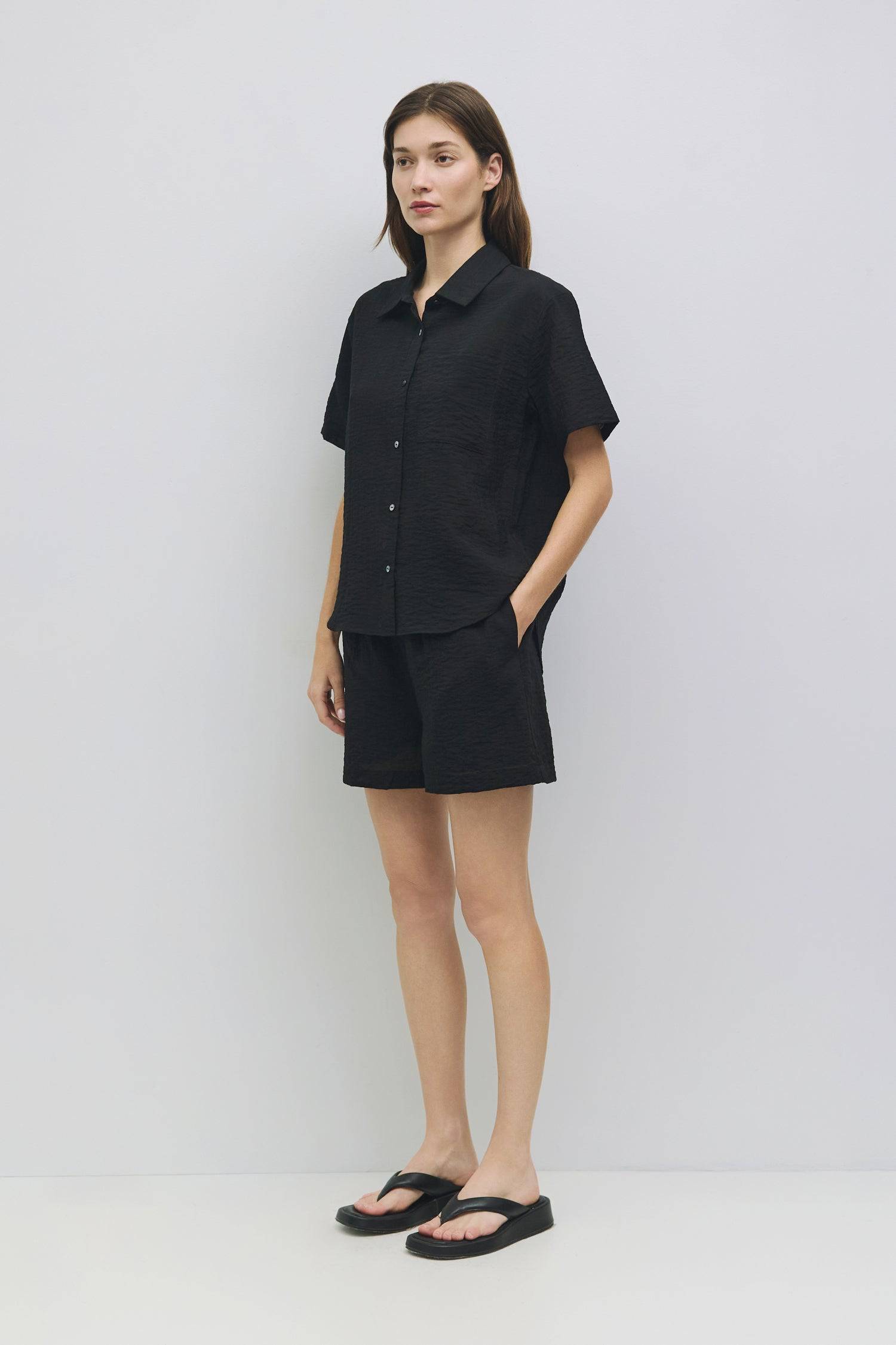 The Alden Top | Semi-Sheer Short Sleeve Button-Down Top