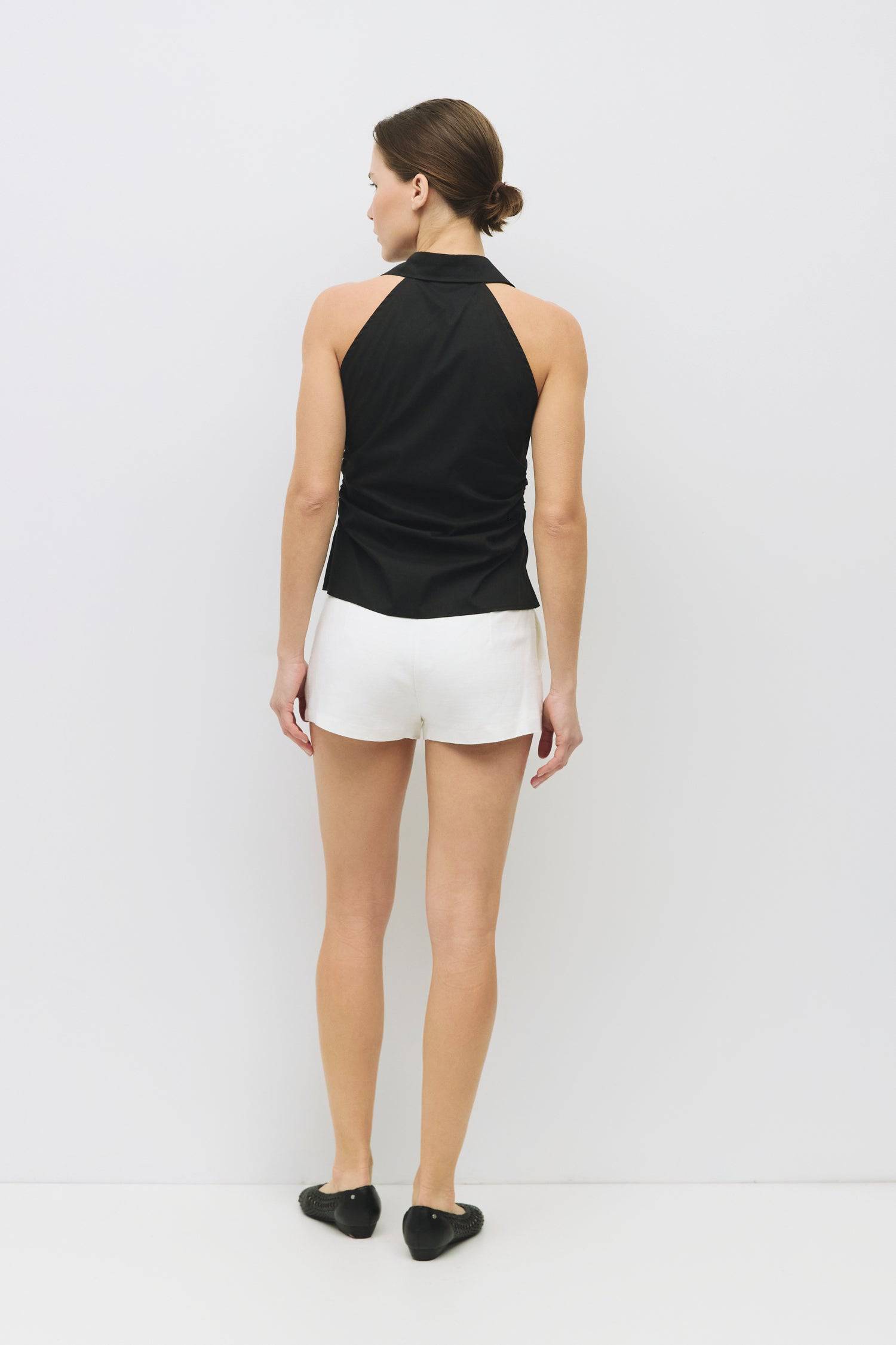 8984827855069, The Cambria Top, Tops, Mod Ref, Black,Breathable,Button down,Button Down Shirt,Button Up,Casual,cf-color-black,cf-color-blue,cf-color-white,cf-size-l,cf-size-m,cf-size-s,cf-vendor-mod-ref,cinched,Cinched Back,Cinched Waist,collared,Collared Top,Cotton,everyday,final-sale,finalsale,Long Sleeve,Long Sleeve Top,new,Oversized,sale,spring,Striped,Summer,Tops,Transitional,white,womens,Work,Workwear, Information The Cambria Top features a flattering halter neckline and a button-down front for a styl