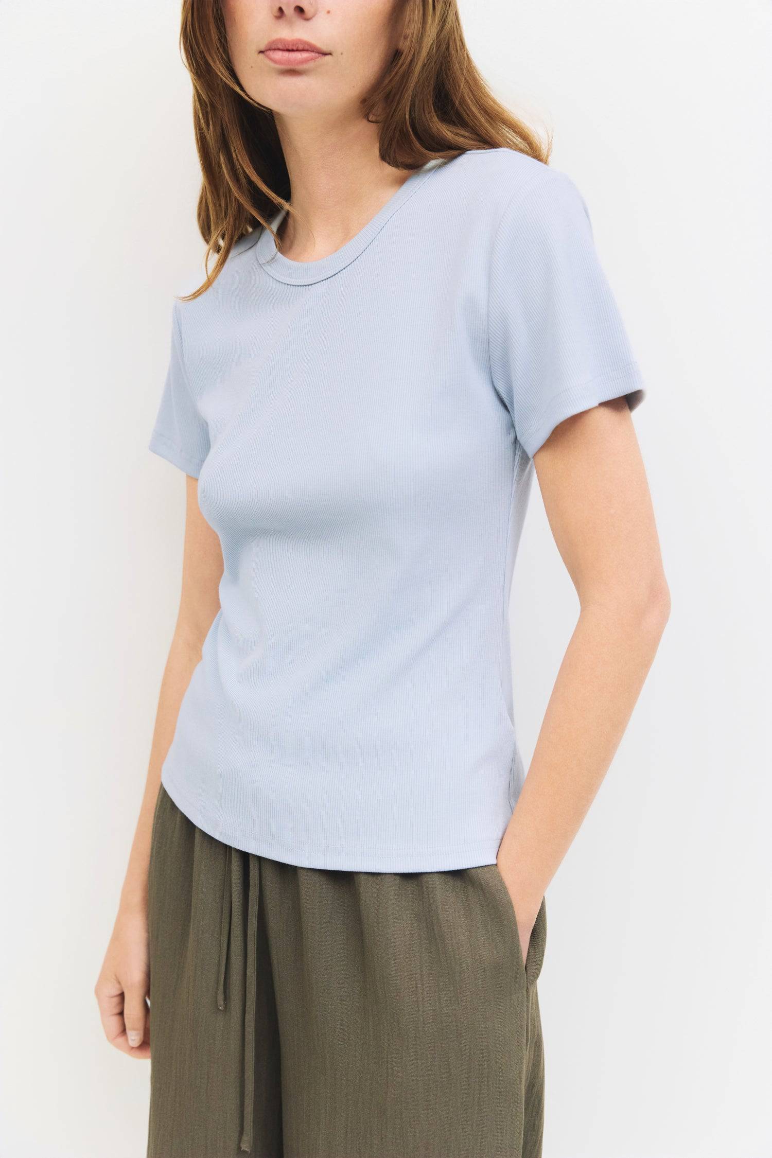 8983731699933, The Miller Top, Tops, Mod Ref, 90s,Basic,Basics,Black,Blue,Casual,cf-color-black,cf-color-blue,cf-color-white,cf-size-l,cf-size-m,cf-size-s,cf-vendor-mod-ref,Comfortable,Crew Neck,Crew Neckline,Everyday,Form Fitting,Ribbed,Ribbed Fabric,Ribbed Top,Short Sleeve,Spring,stretch,Stretchy,Summer,Tee,Tops,Transitional,white,Women's, Information The Miller Top is a short-sleeve ribbed tee made from a heavy-weight knit for a structured, comfortable fit. With its classic round neckline, it’s a versati