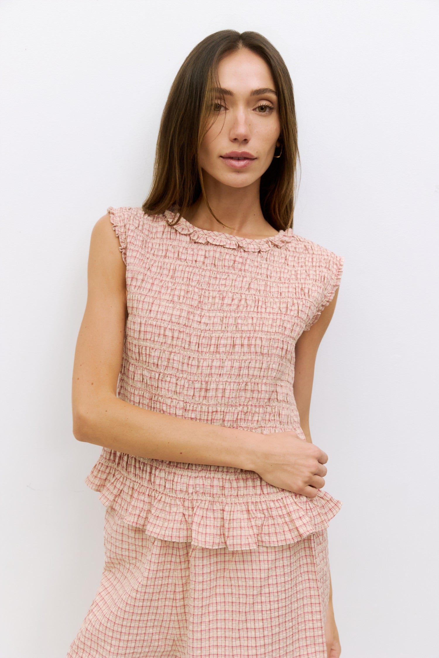 The Suri Top | Plaid Crinkle Top